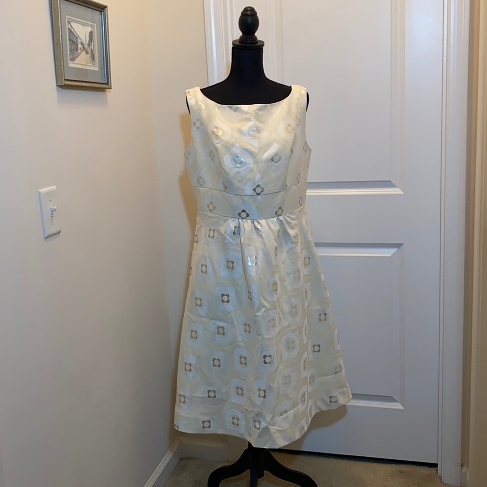 NWOT LulaKate Retro Ivory and Metallic Boatneck Dress